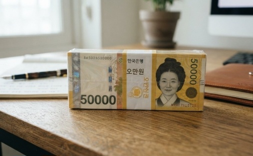 퇴직금 중간정산금이 책상위에 놓여있다